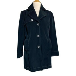 Black Button-Down Trench Coat with Contrast Stitching Women's